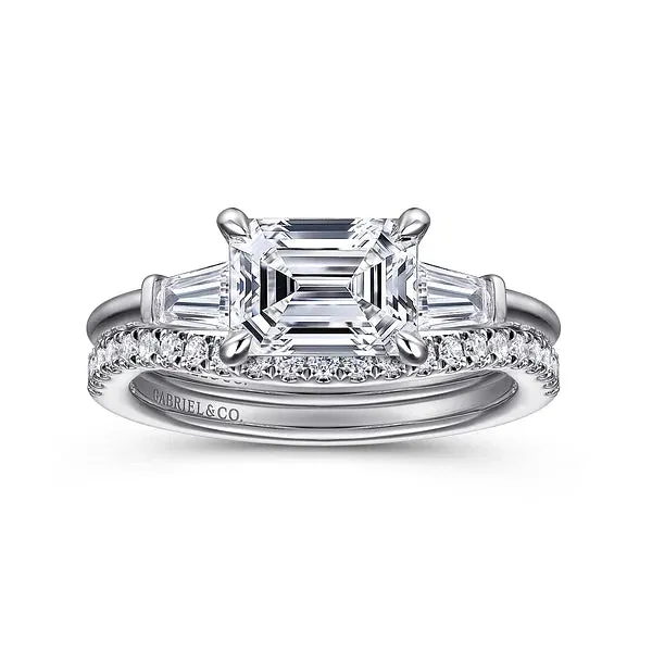 Horizontal Emerald Cut Three Stone Diamond Engagement Ring Mounting