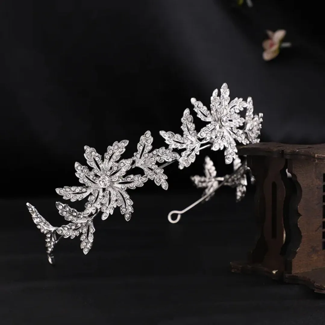 Icy Vintage Silver leaf Princess Tiara Set Princess Queen gift bridal real metal cosplay diadem