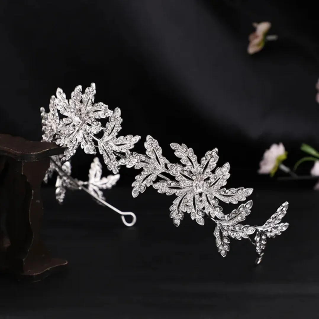 Icy Vintage Silver leaf Princess Tiara Set Princess Queen gift bridal real metal cosplay diadem