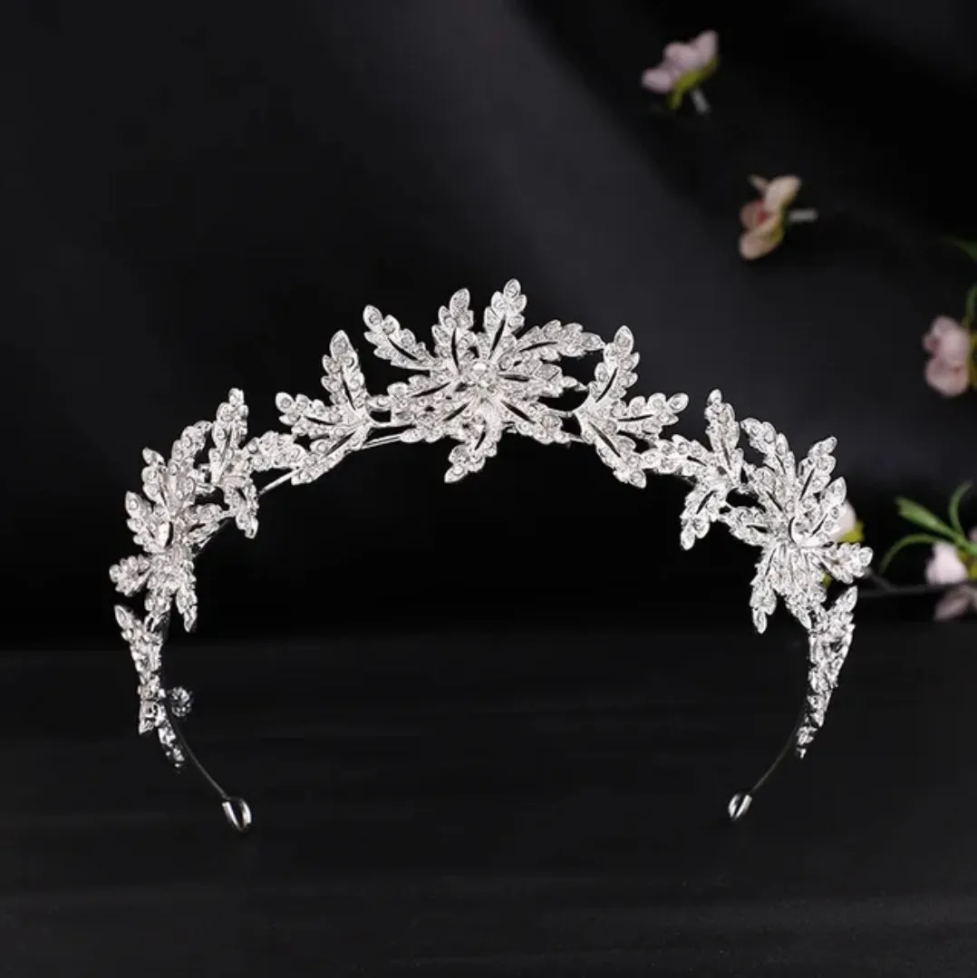 Icy Vintage Silver leaf Princess Tiara Set Princess Queen gift bridal real metal cosplay diadem