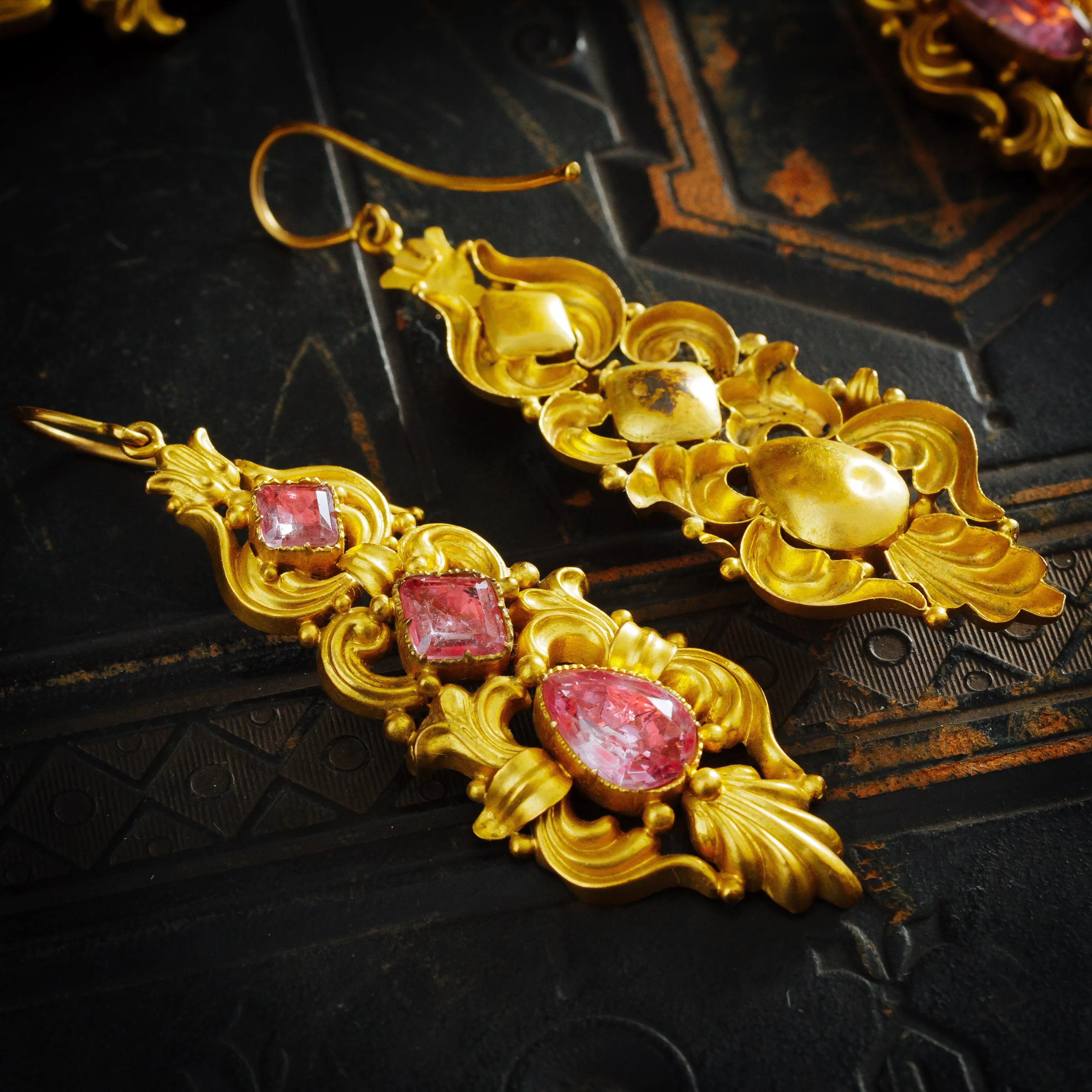 Intoxicating Antique Georgian Foiled Pink Topaz Demi-Parure