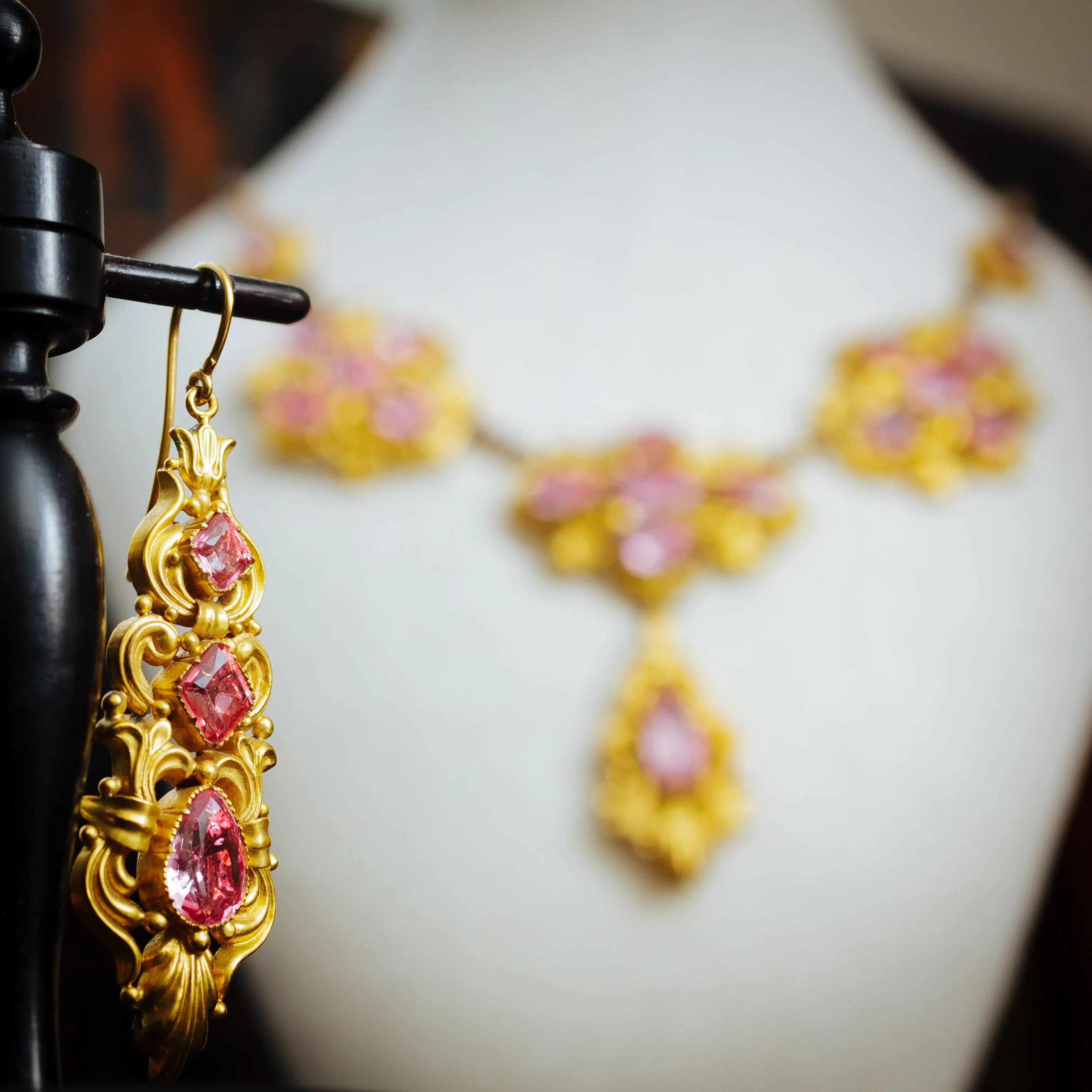 Intoxicating Antique Georgian Foiled Pink Topaz Demi-Parure