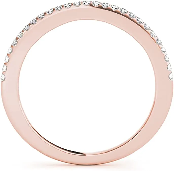 JewelMore 0.14 Carat Halo Round Diamond Antique Wedding Band for Women | 14K Solid Rose Gold |Lightweight Diamond Bridal/Engagement Jewelry Collection