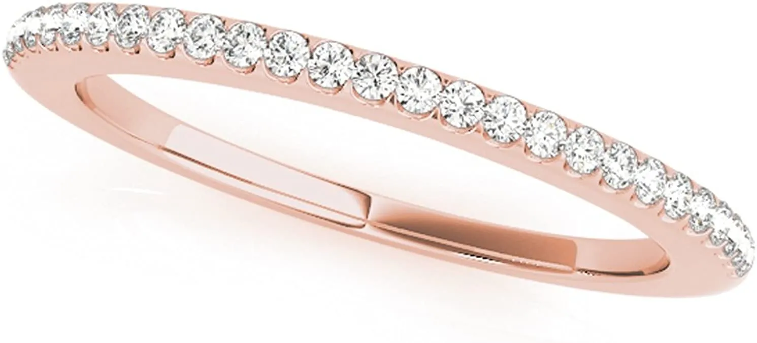 JewelMore 0.14 Carat Halo Round Diamond Antique Wedding Band for Women | 14K Solid Rose Gold |Lightweight Diamond Bridal/Engagement Jewelry Collection