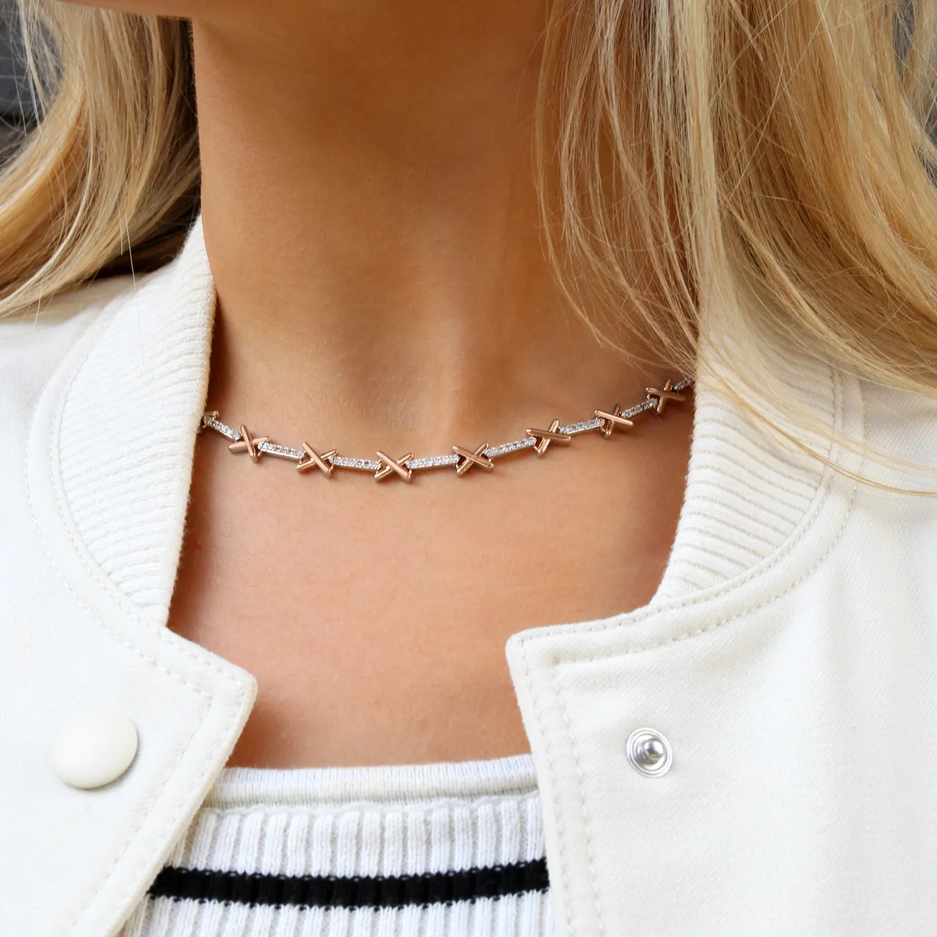 Kiss Tennis Necklace - Rose Gold