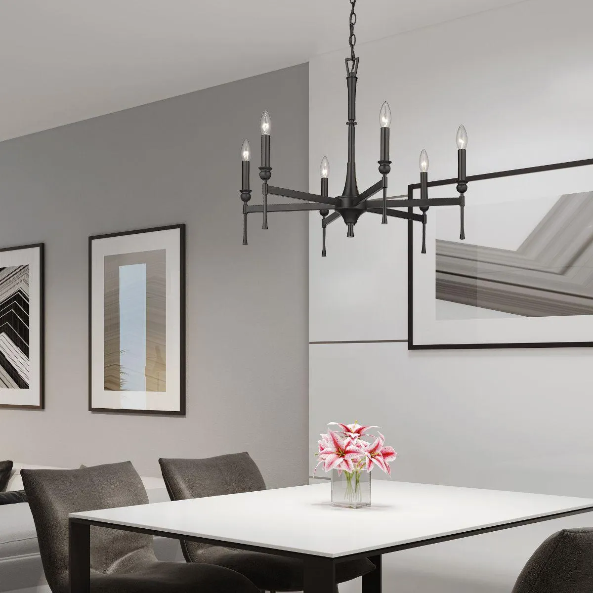 Landon 6 Lights 26 in. Chandelier Matte Black Finish