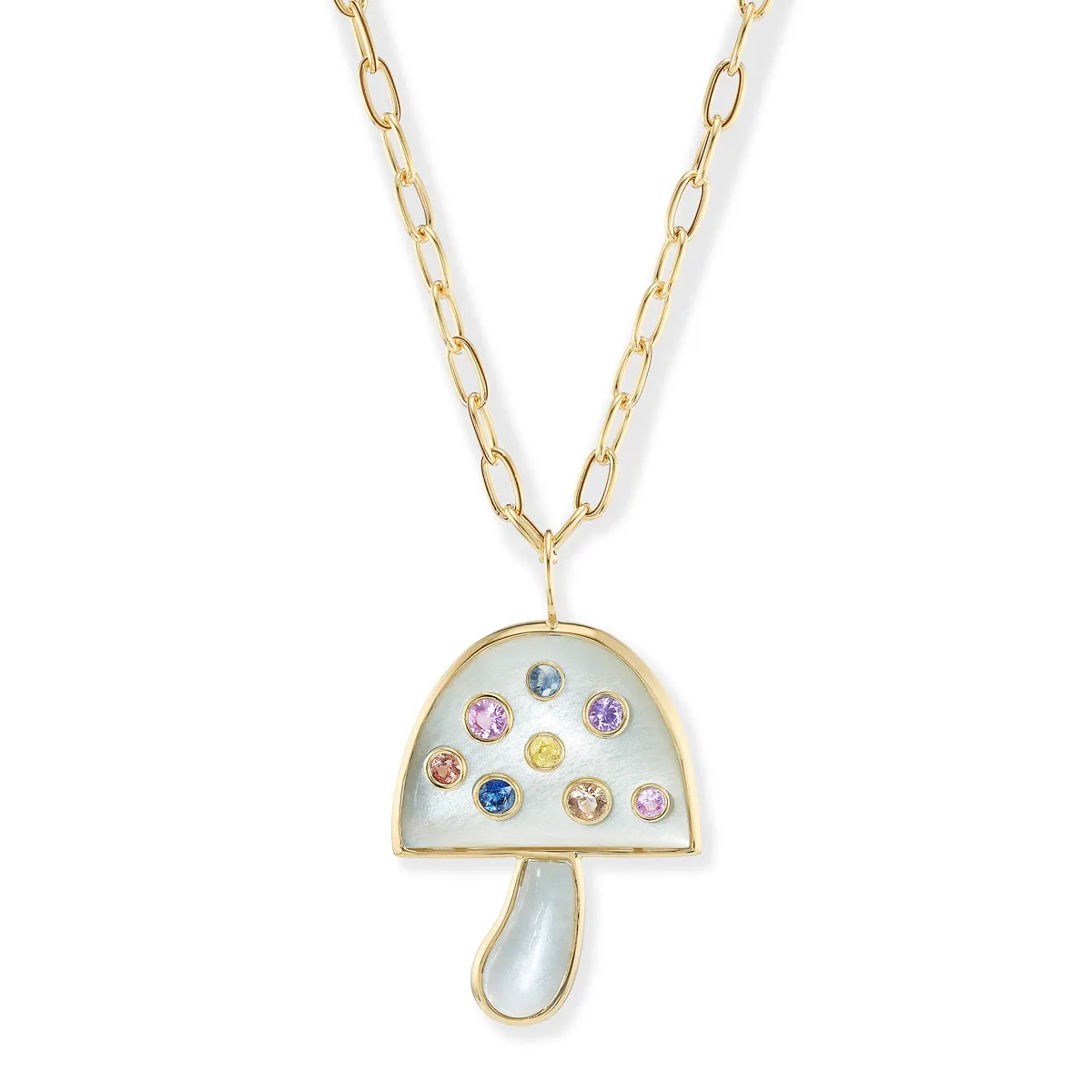 Large Magic Mushroom Pendant with Grey Moonstone and Pastel Sapphires
