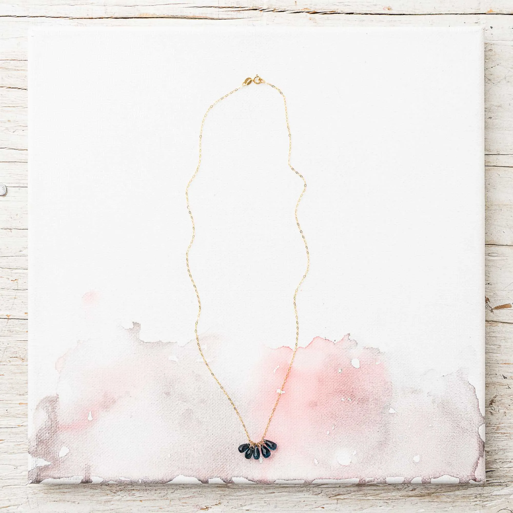 London Blue Topaz Drop Cluster Necklace in 14k Gold