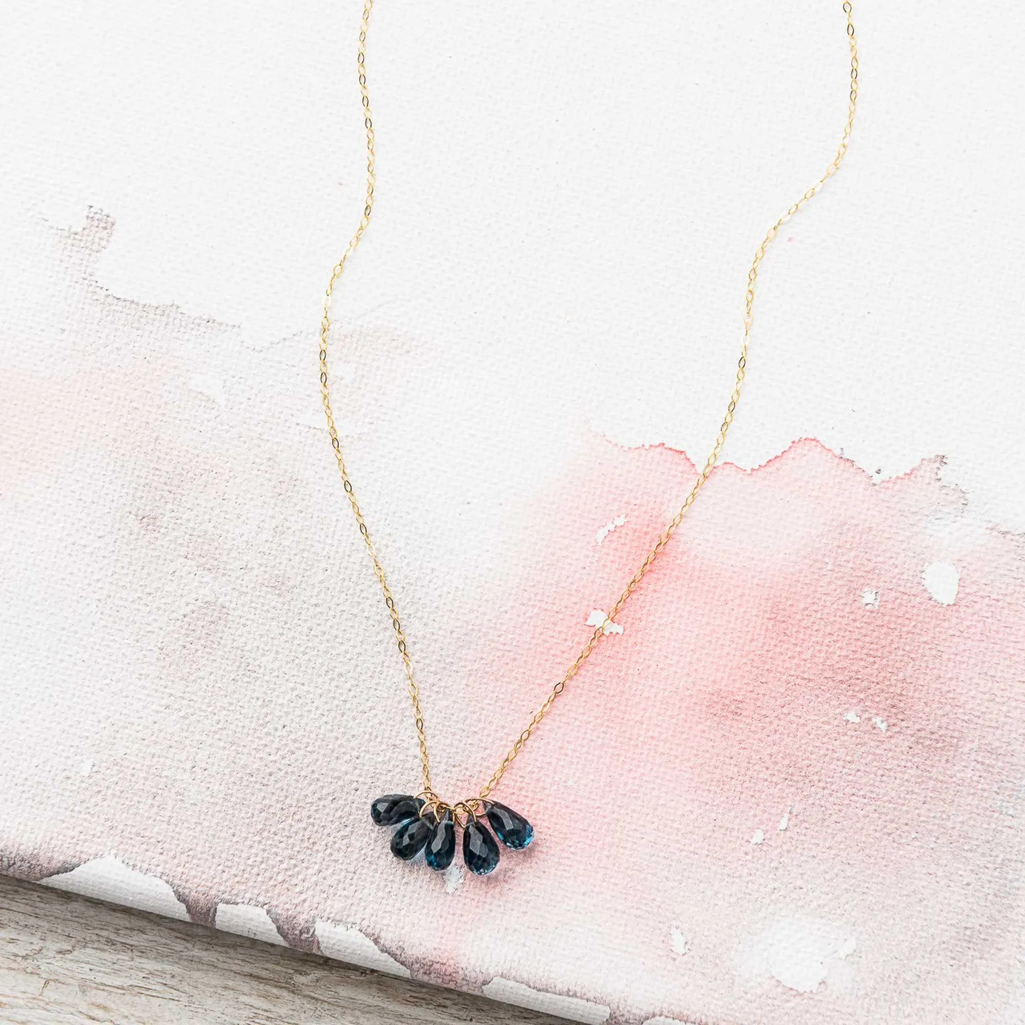 London Blue Topaz Drop Cluster Necklace in 14k Gold