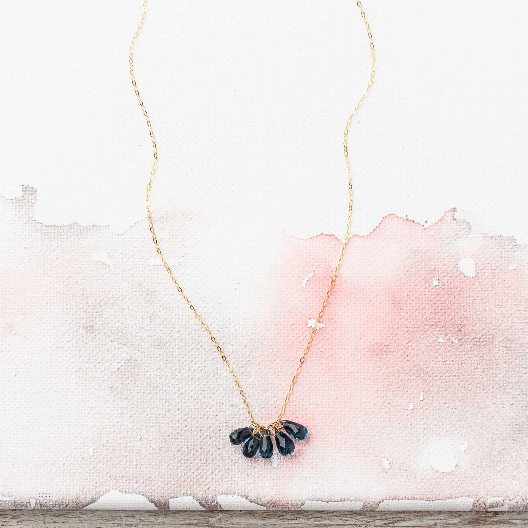 London Blue Topaz Drop Cluster Necklace in 14k Gold