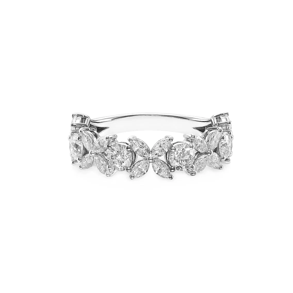 Marquise Cut and Round Brilliant Cut Diamond Ring in White Gold