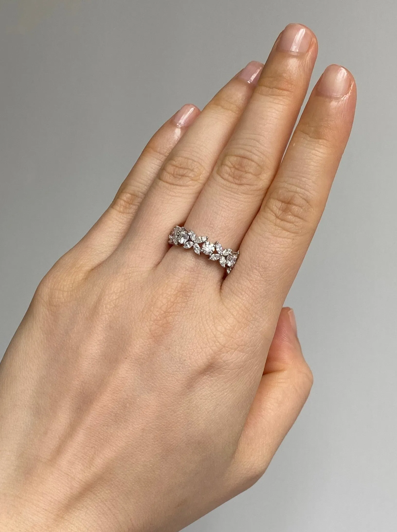 Marquise Cut and Round Brilliant Cut Diamond Ring in White Gold