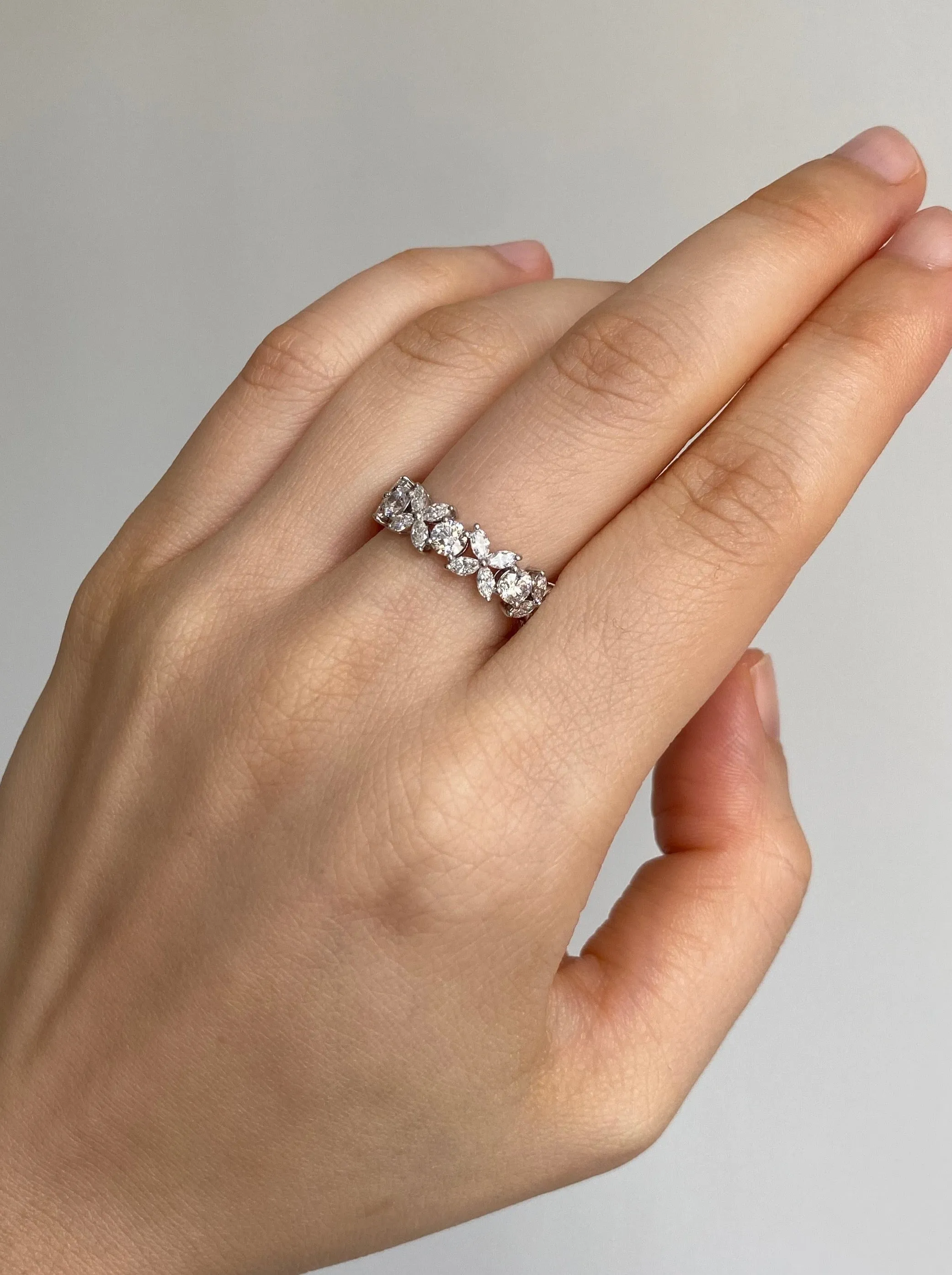 Marquise Cut and Round Brilliant Cut Diamond Ring in White Gold