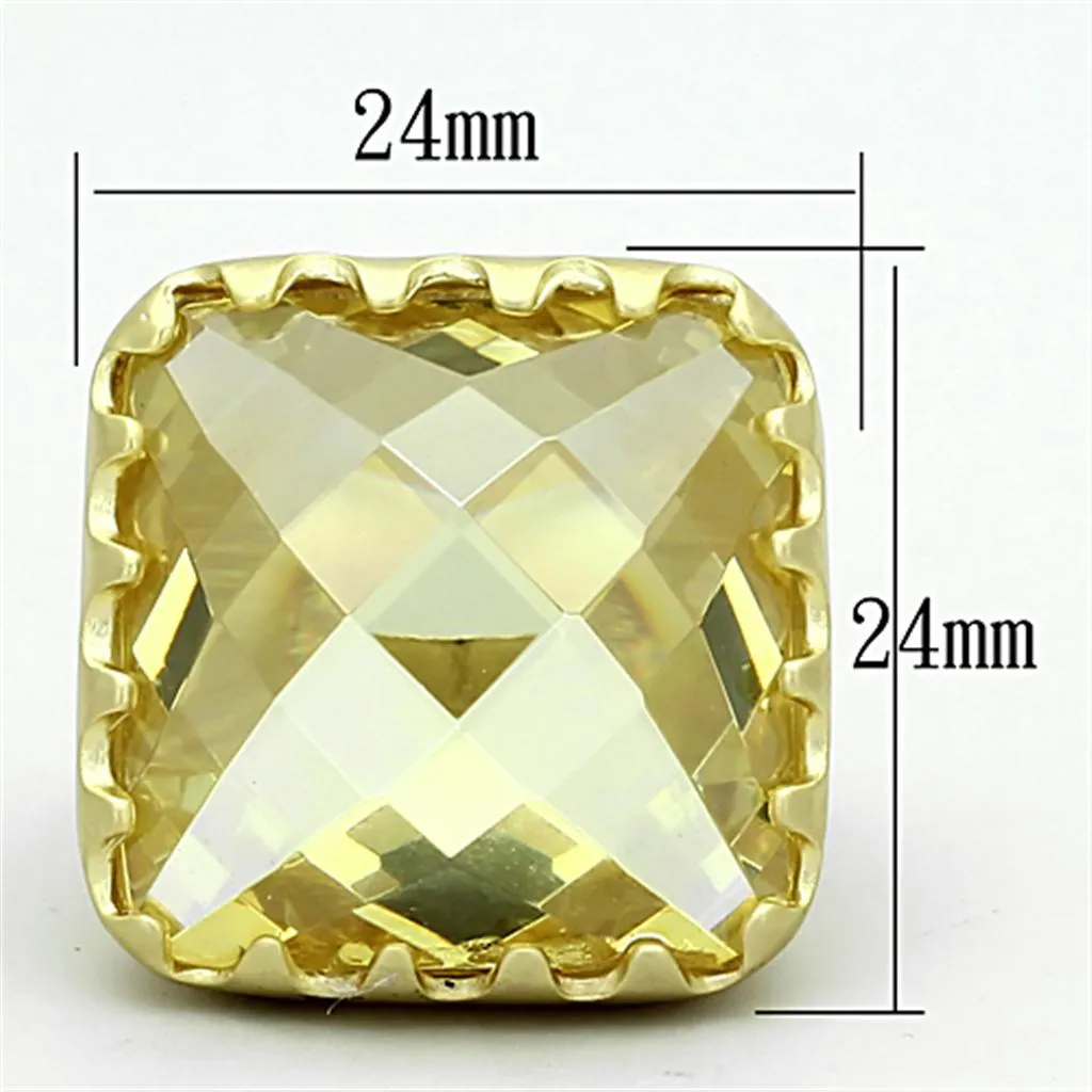 Matte Gold Brass Ring with AAA Grade CZ in Citrine Yellow for Women Style LOA888
