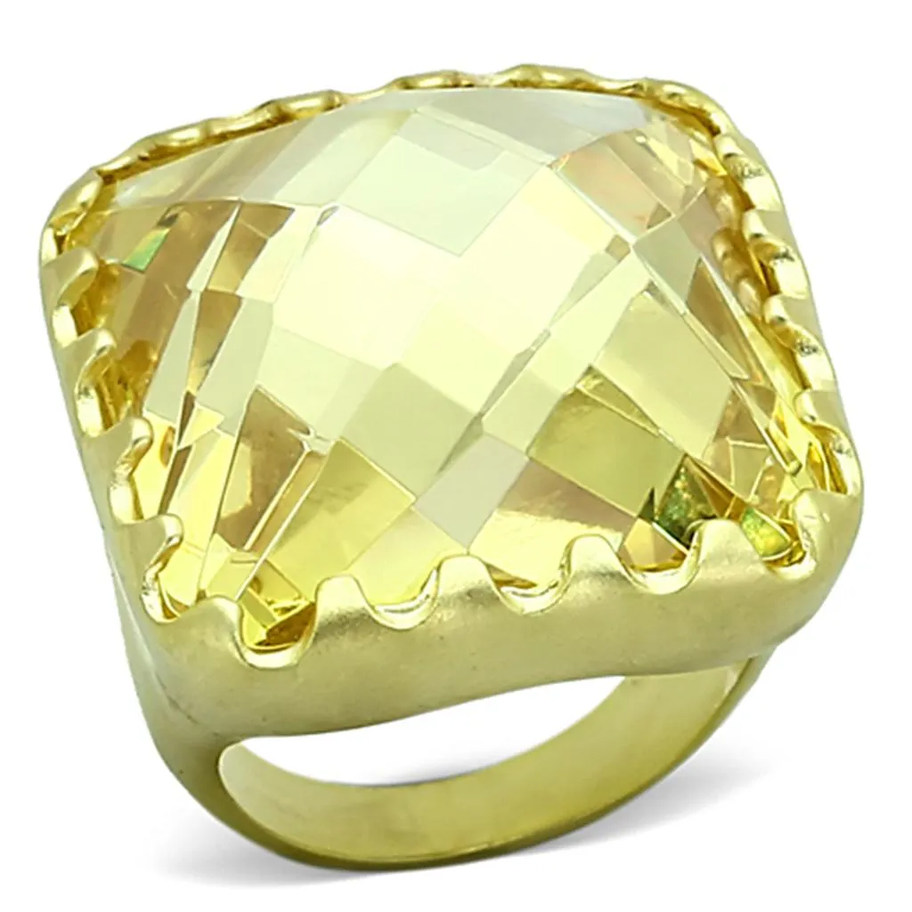 Matte Gold Brass Ring with AAA Grade CZ in Citrine Yellow for Women Style LOA888