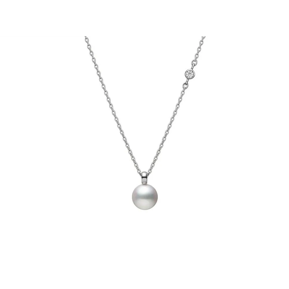 Mikimoto 18K White Gold Necklace with Diamond Station & Akoya Pearl Pendant