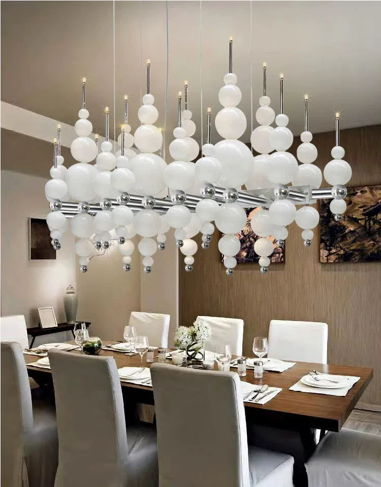 Modern Creative Round/Linear Black/White Glass Ball Cluster Chandelier for Living/Dining Room