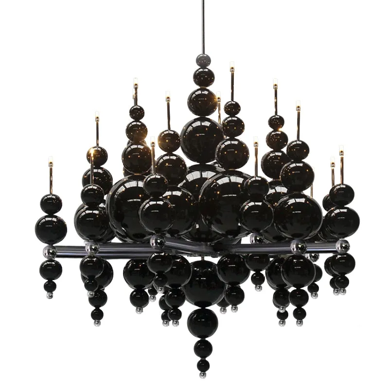 Modern Creative Round/Linear Black/White Glass Ball Cluster Chandelier for Living/Dining Room