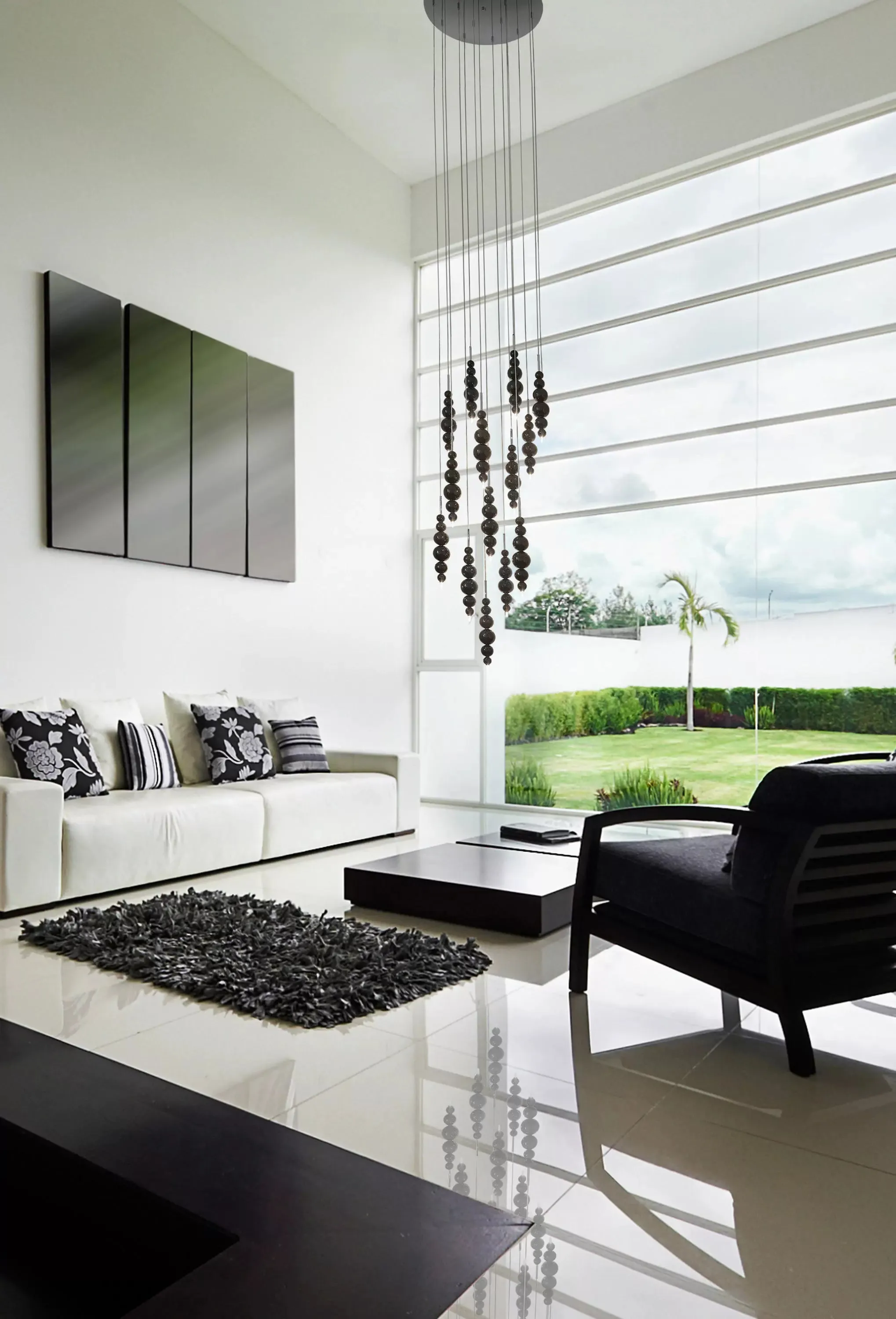 Modern Creative Round/Linear Black/White Glass Ball Cluster Chandelier for Living/Dining Room