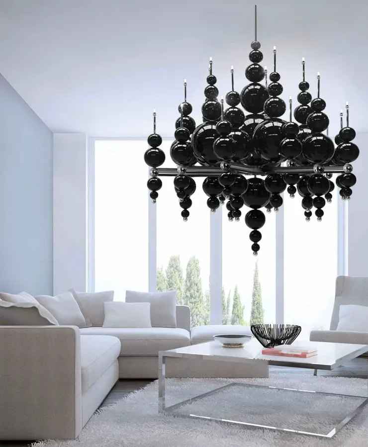 Modern Creative Round/Linear Black/White Glass Ball Cluster Chandelier for Living/Dining Room