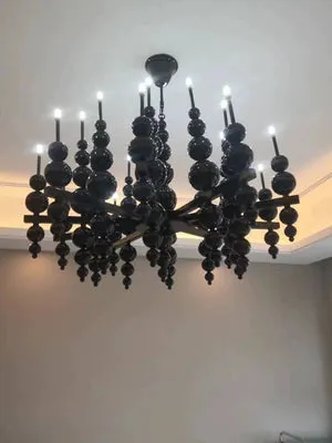 Modern Creative Round/Linear Black/White Glass Ball Cluster Chandelier for Living/Dining Room