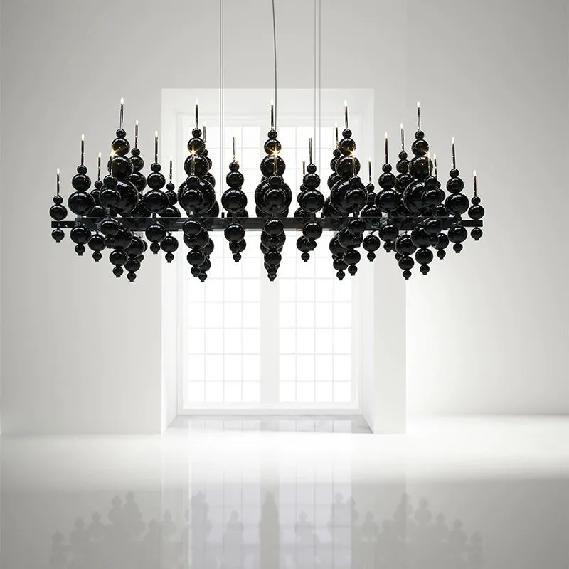 Modern Creative Round/Linear Black/White Glass Ball Cluster Chandelier for Living/Dining Room