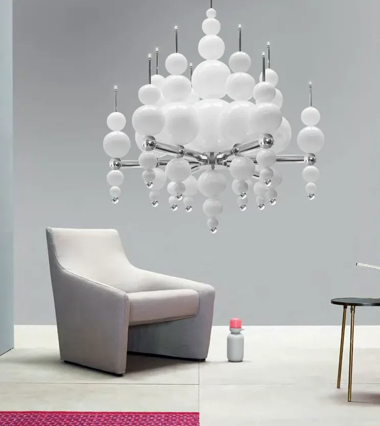 Modern Creative Round/Linear Black/White Glass Ball Cluster Chandelier for Living/Dining Room