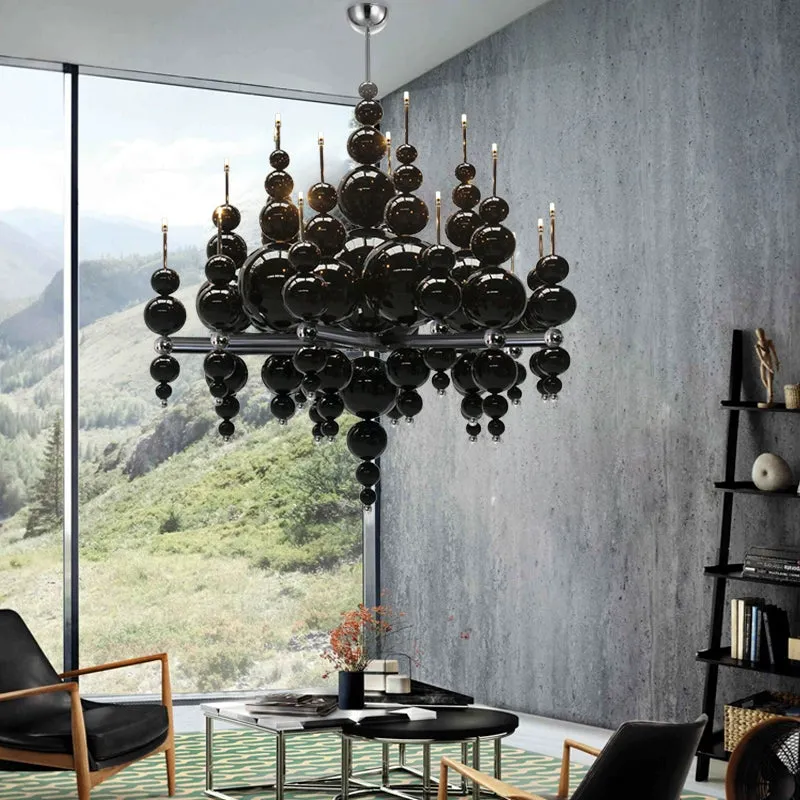 Modern Creative Round/Linear Black/White Glass Ball Cluster Chandelier for Living/Dining Room