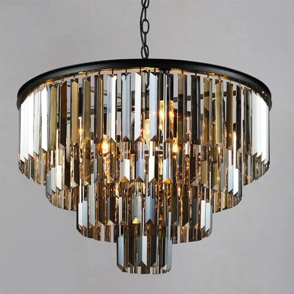 Modern LED Tiered Crystal Chandelier for Bedroom - Amber/Smoke Gray - 19.5"/23.5" Wide