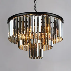 Modern LED Tiered Crystal Chandelier for Bedroom - Amber/Smoke Gray - 19.5"/23.5" Wide