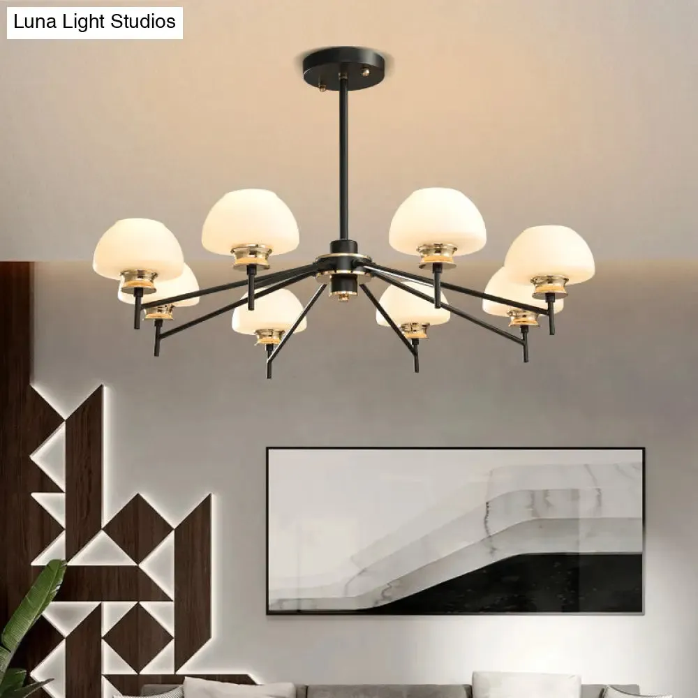 Modern Opal Frosted Glass 8-Head Urn Chandelier Light: Black & Gold Suspension Lamp