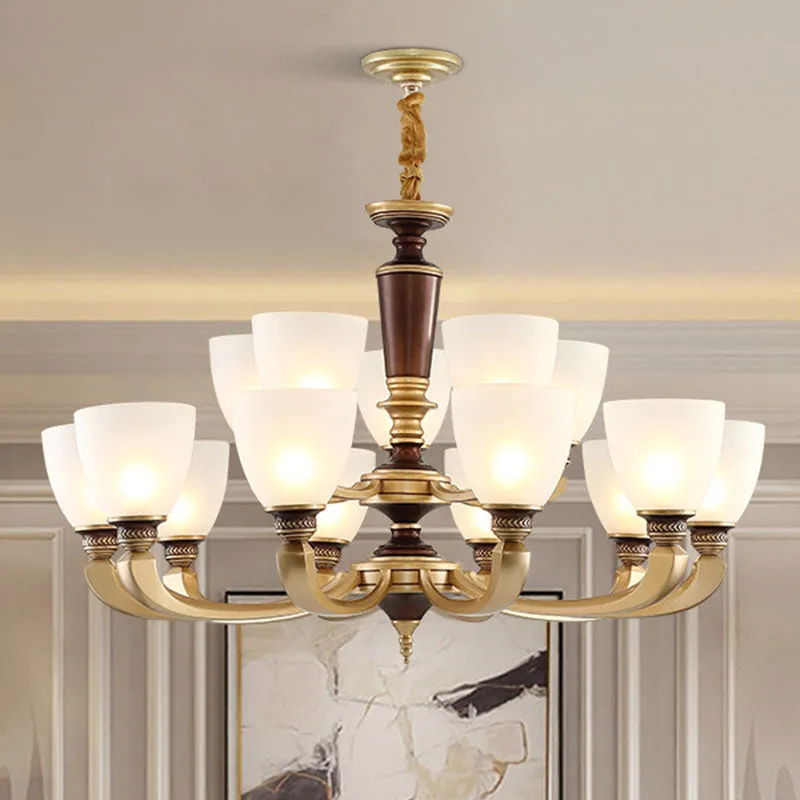 Modernist White Frosted Glass Brass Bowl Pendant Ceiling Light Chandelier Kit