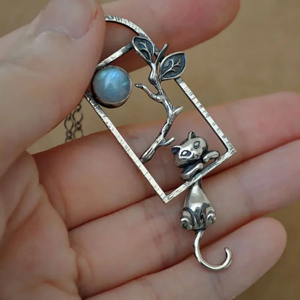 Moonstone Cat Branches Pendant