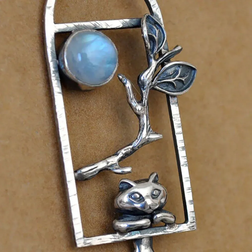 Moonstone Cat Branches Pendant