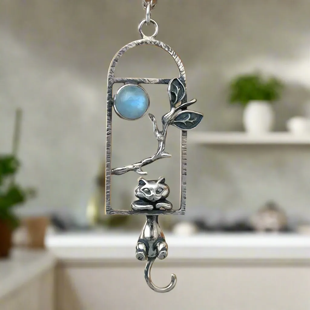 Moonstone Cat Branches Pendant