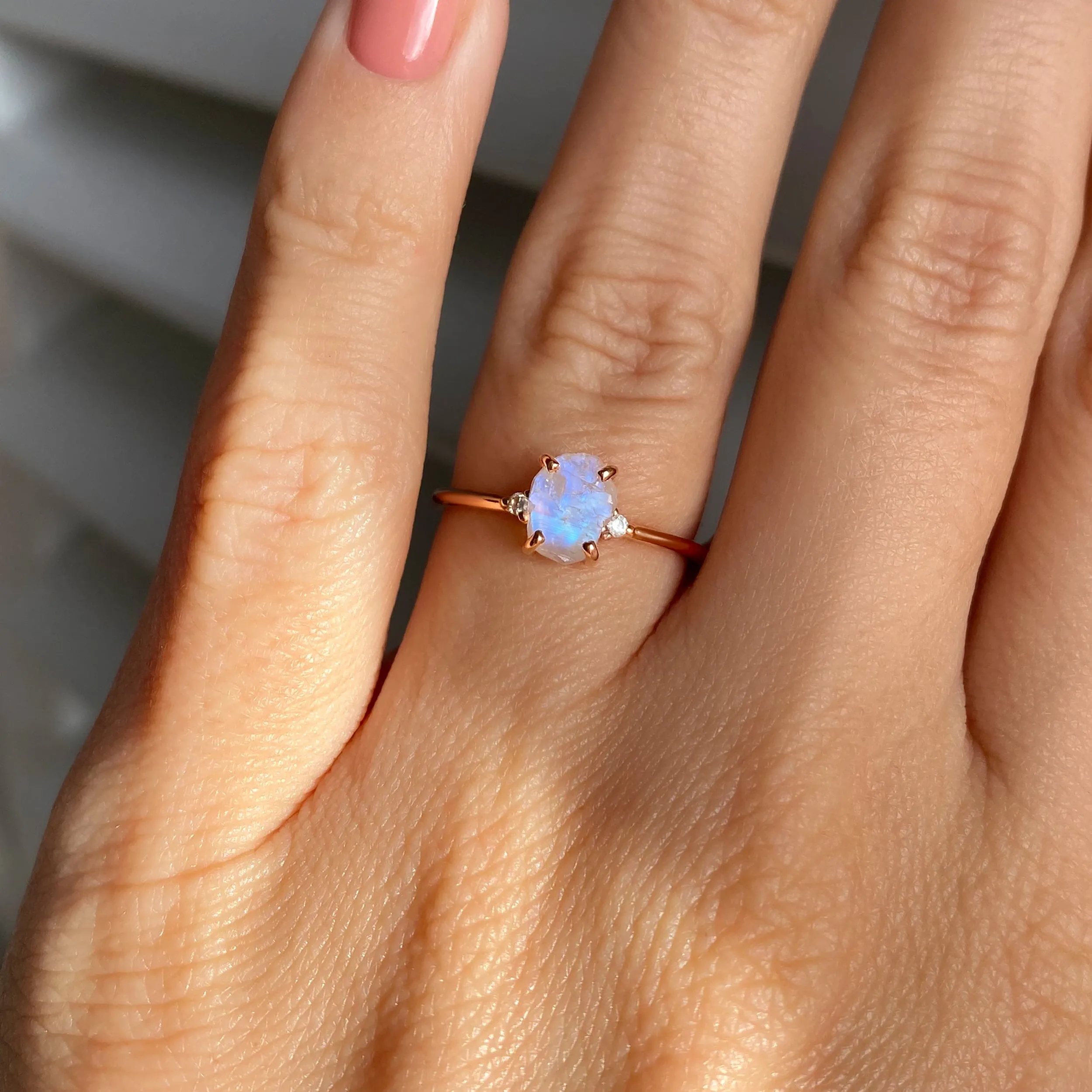 Moonstone Diamond Ring - Petite Raw Allure