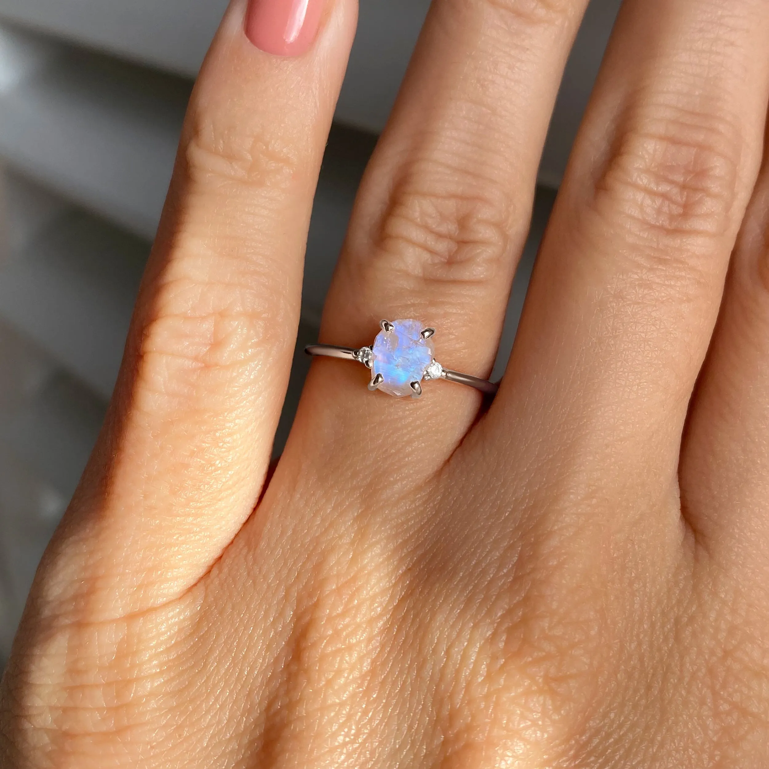 Moonstone Diamond Ring - Petite Raw Allure