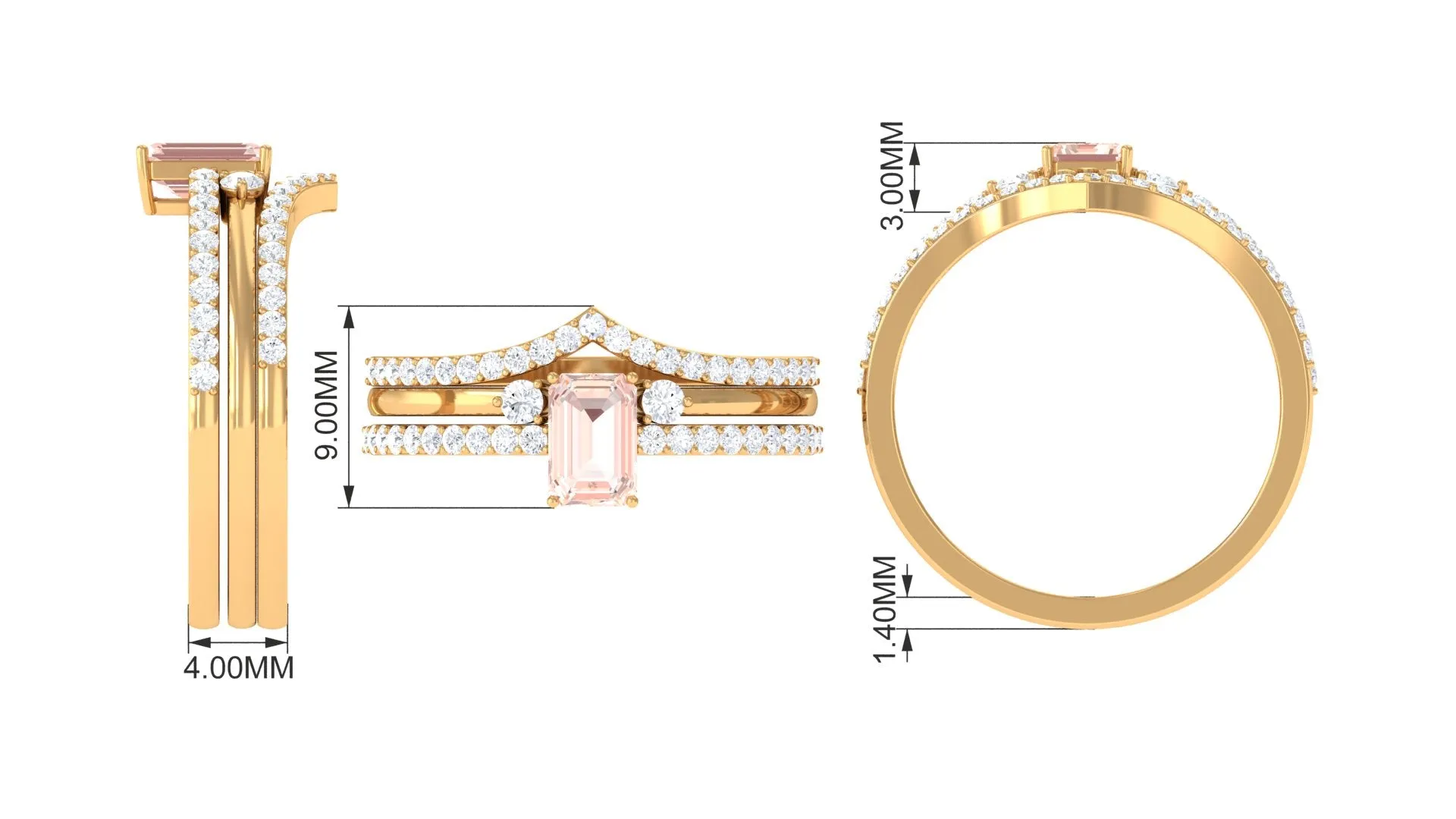 Morganite and Diamond Ring Set in Prong Setting