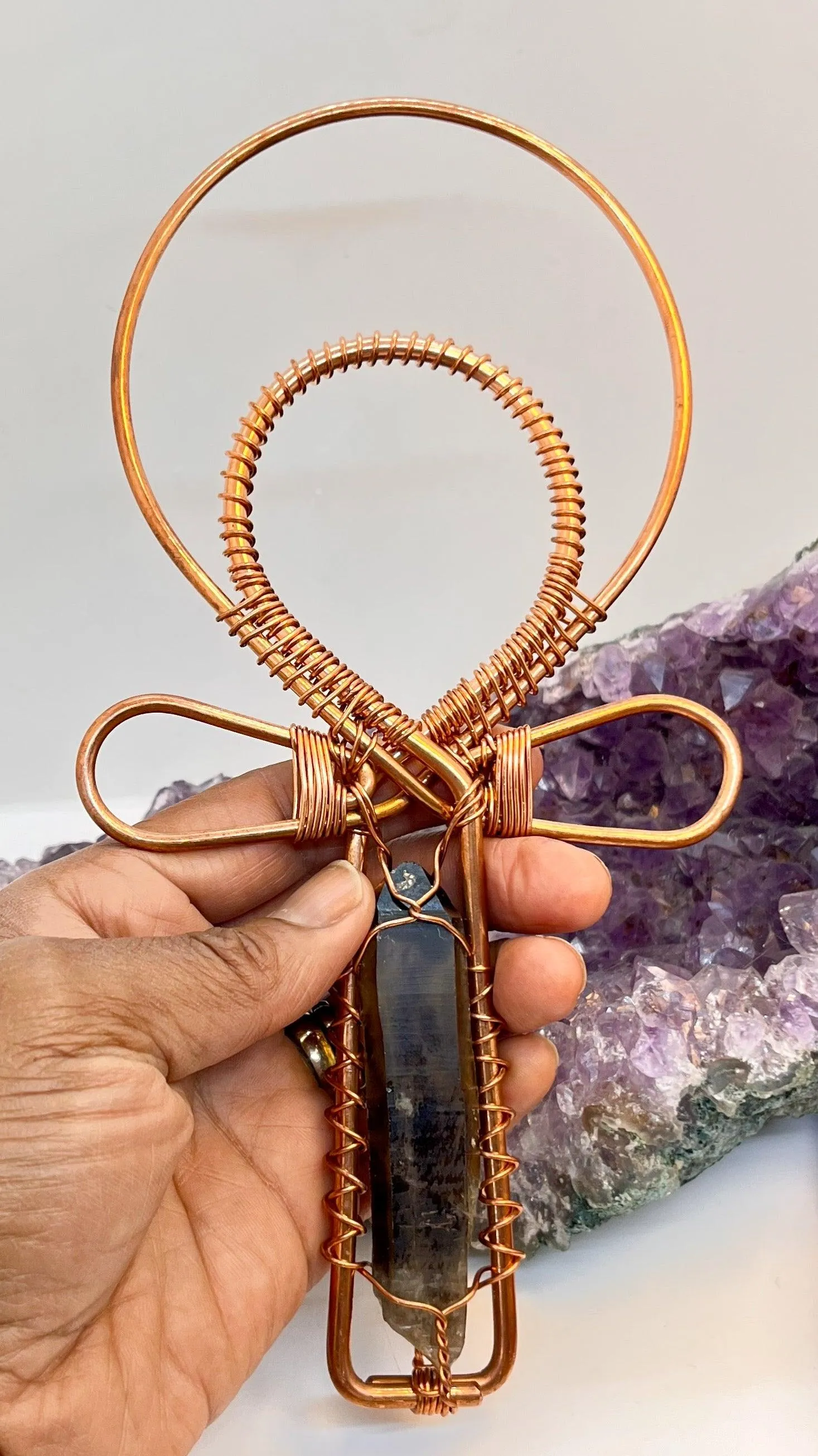 Namibian Smoky Citrine Handheld Ankh