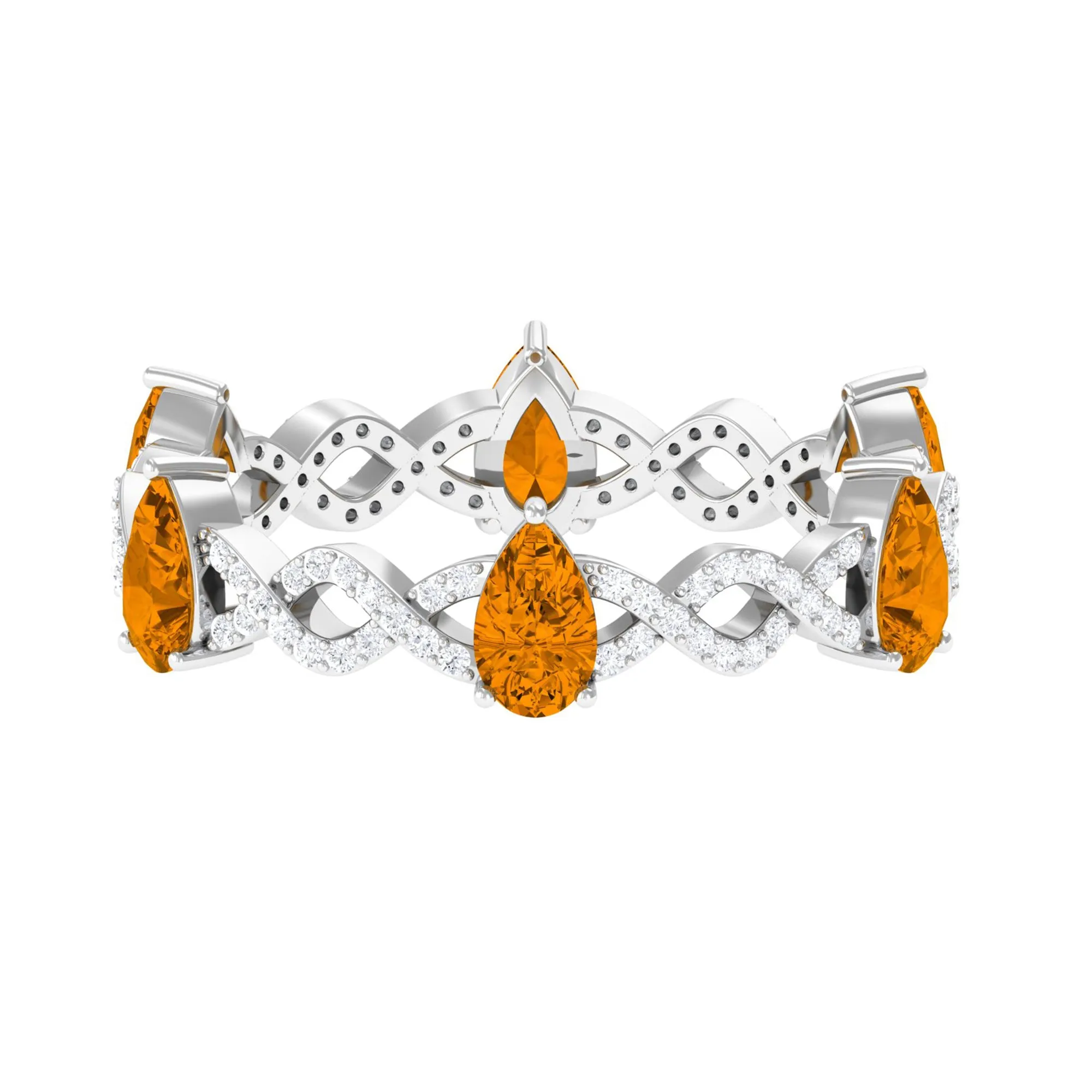 Natural Citrine and Diamond Eternity Ring in Prong Setting