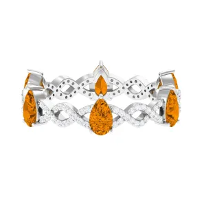 Natural Citrine and Diamond Eternity Ring in Prong Setting