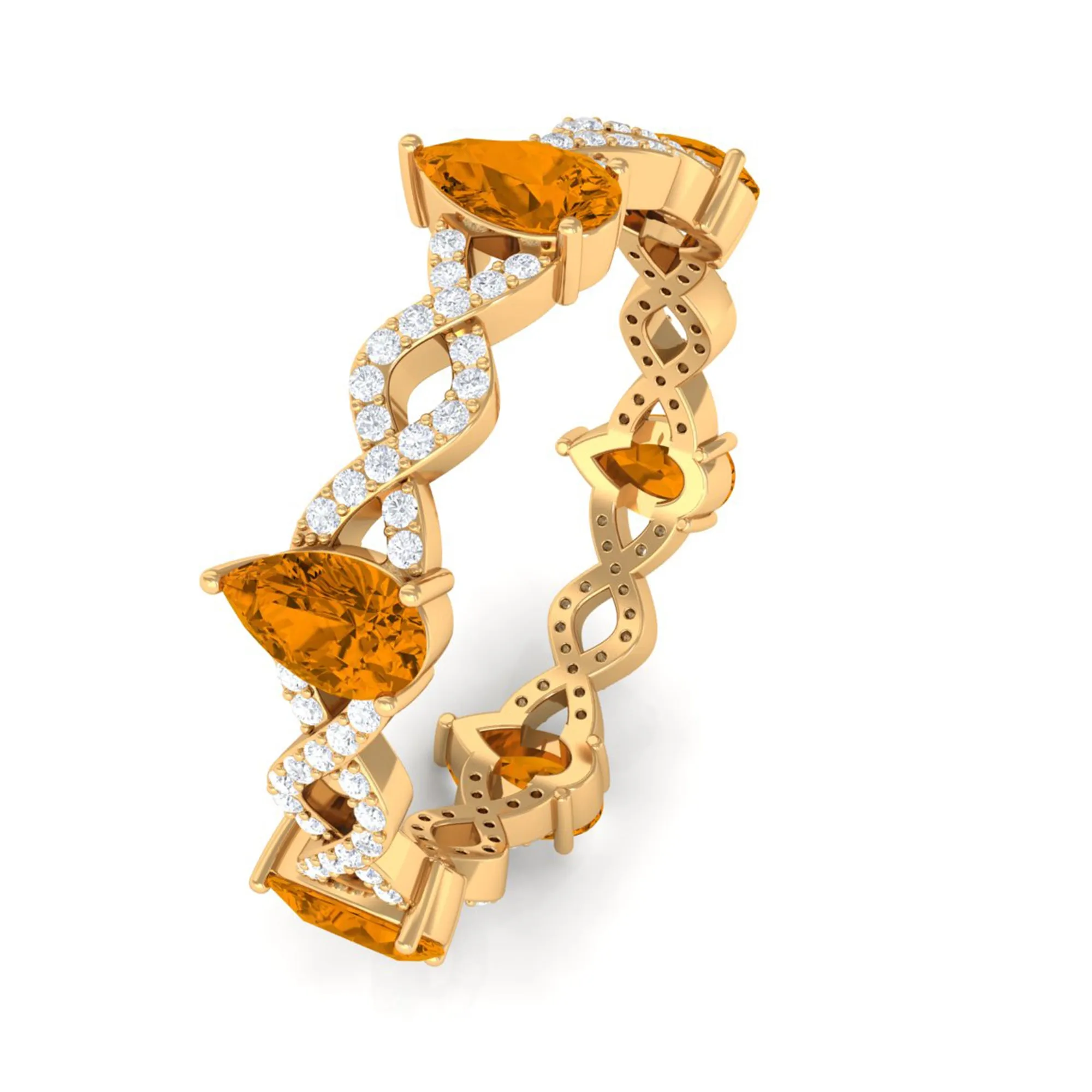 Natural Citrine and Diamond Eternity Ring in Prong Setting