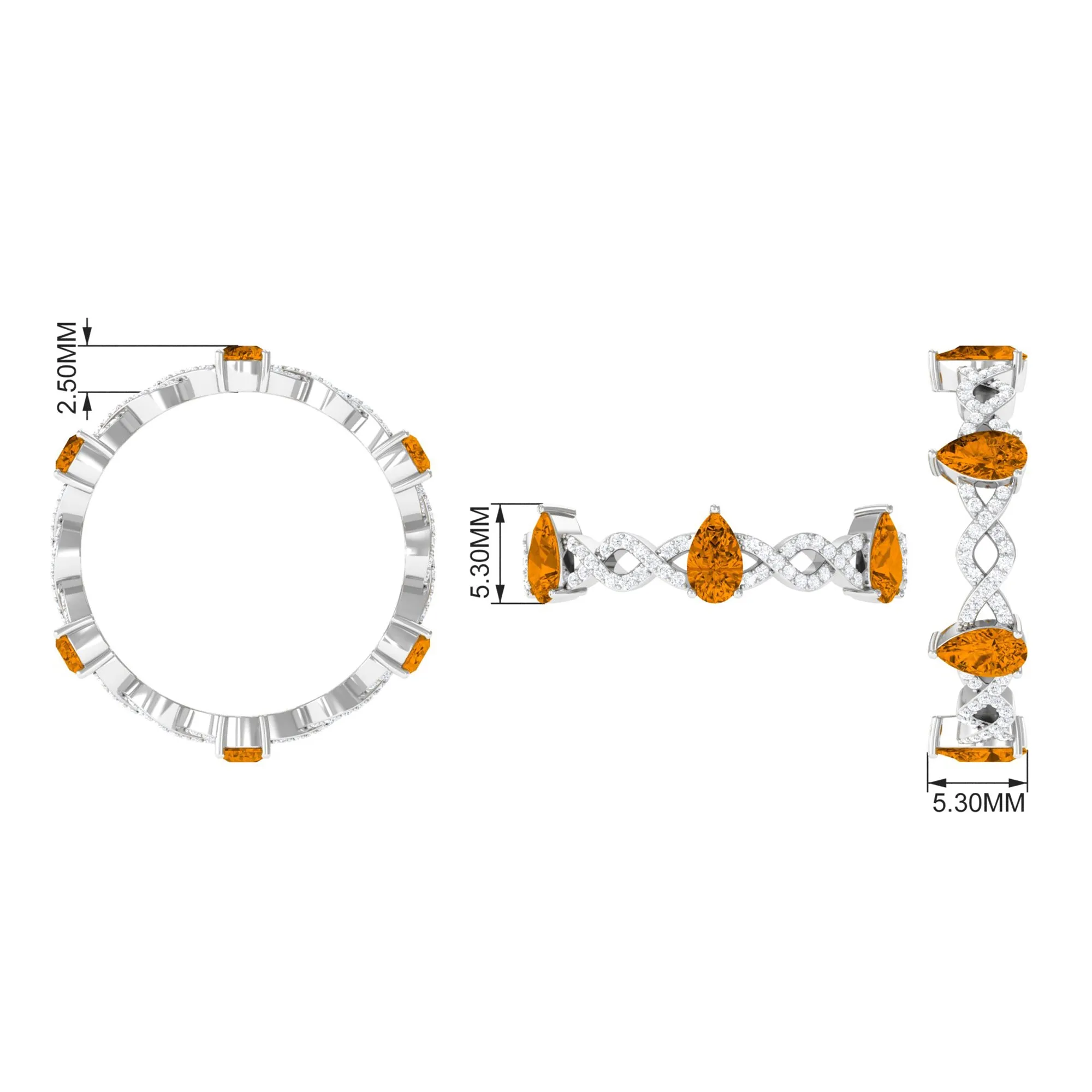 Natural Citrine and Diamond Eternity Ring in Prong Setting