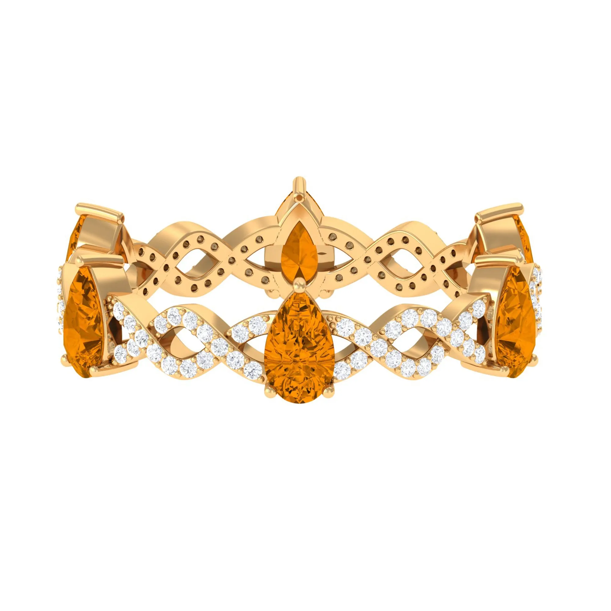 Natural Citrine and Diamond Eternity Ring in Prong Setting