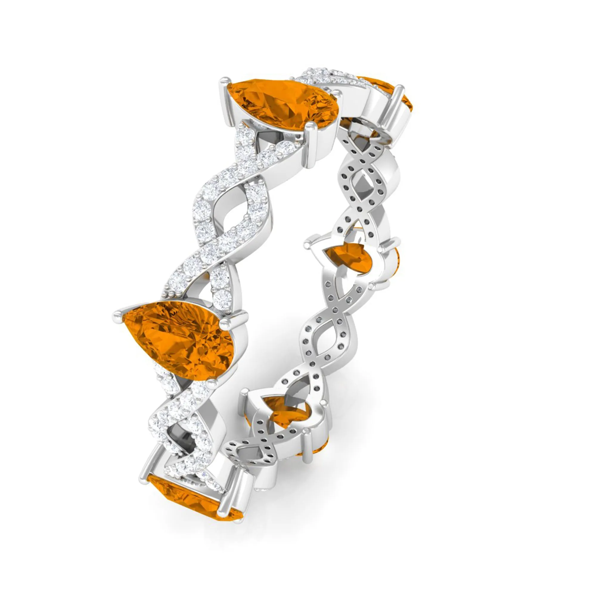 Natural Citrine and Diamond Eternity Ring in Prong Setting