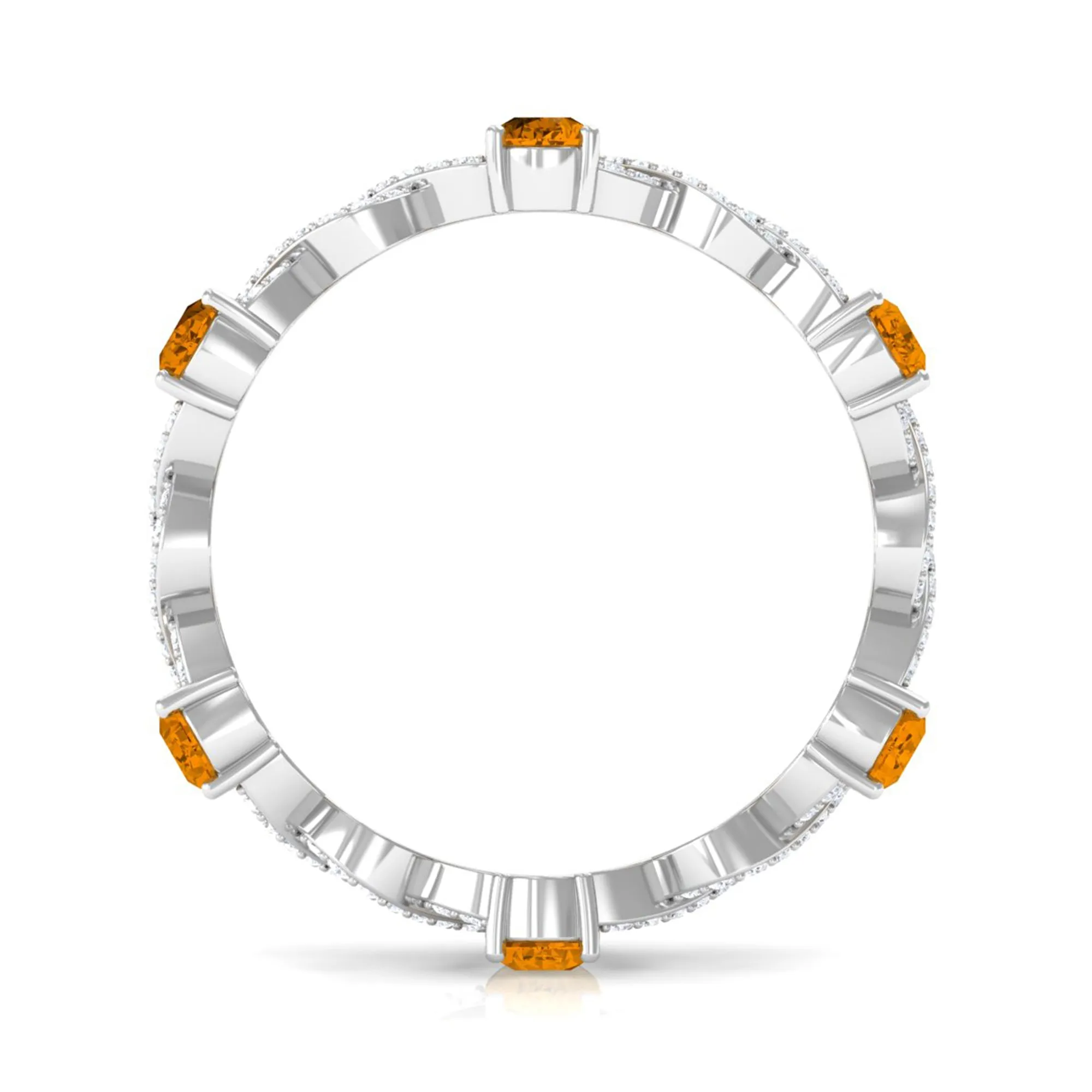 Natural Citrine and Diamond Eternity Ring in Prong Setting