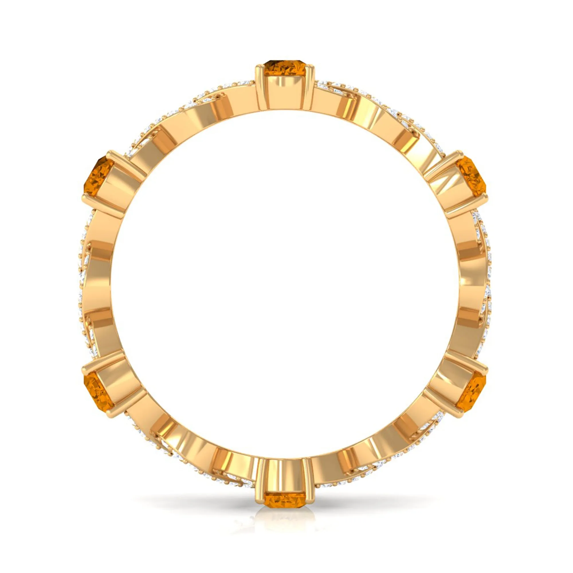 Natural Citrine and Diamond Eternity Ring in Prong Setting