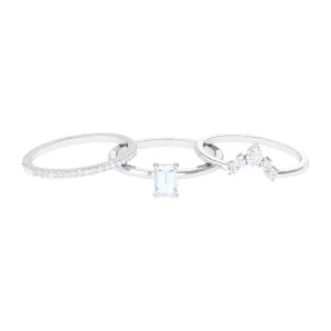 Octagon Cut Moonstone and Moissanite Trio Ring Set