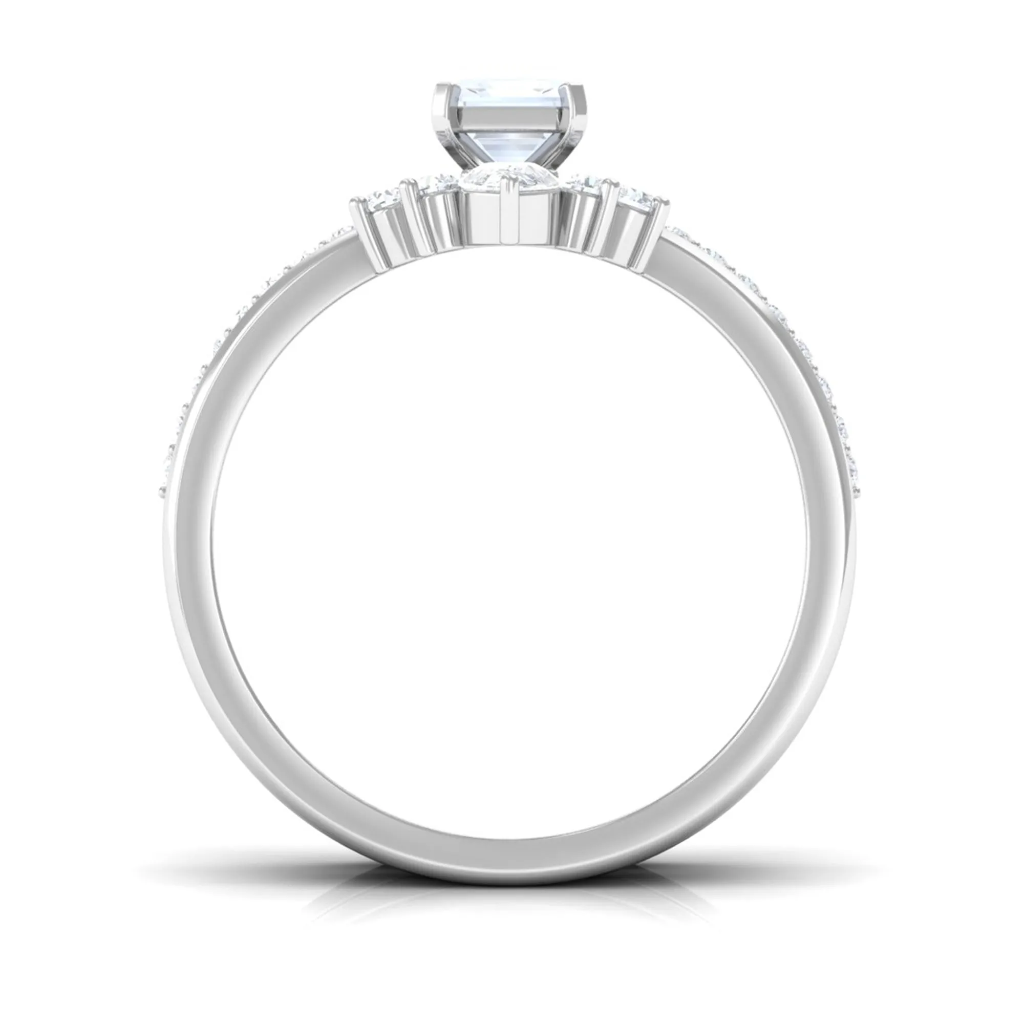 Octagon Cut Moonstone and Moissanite Trio Ring Set