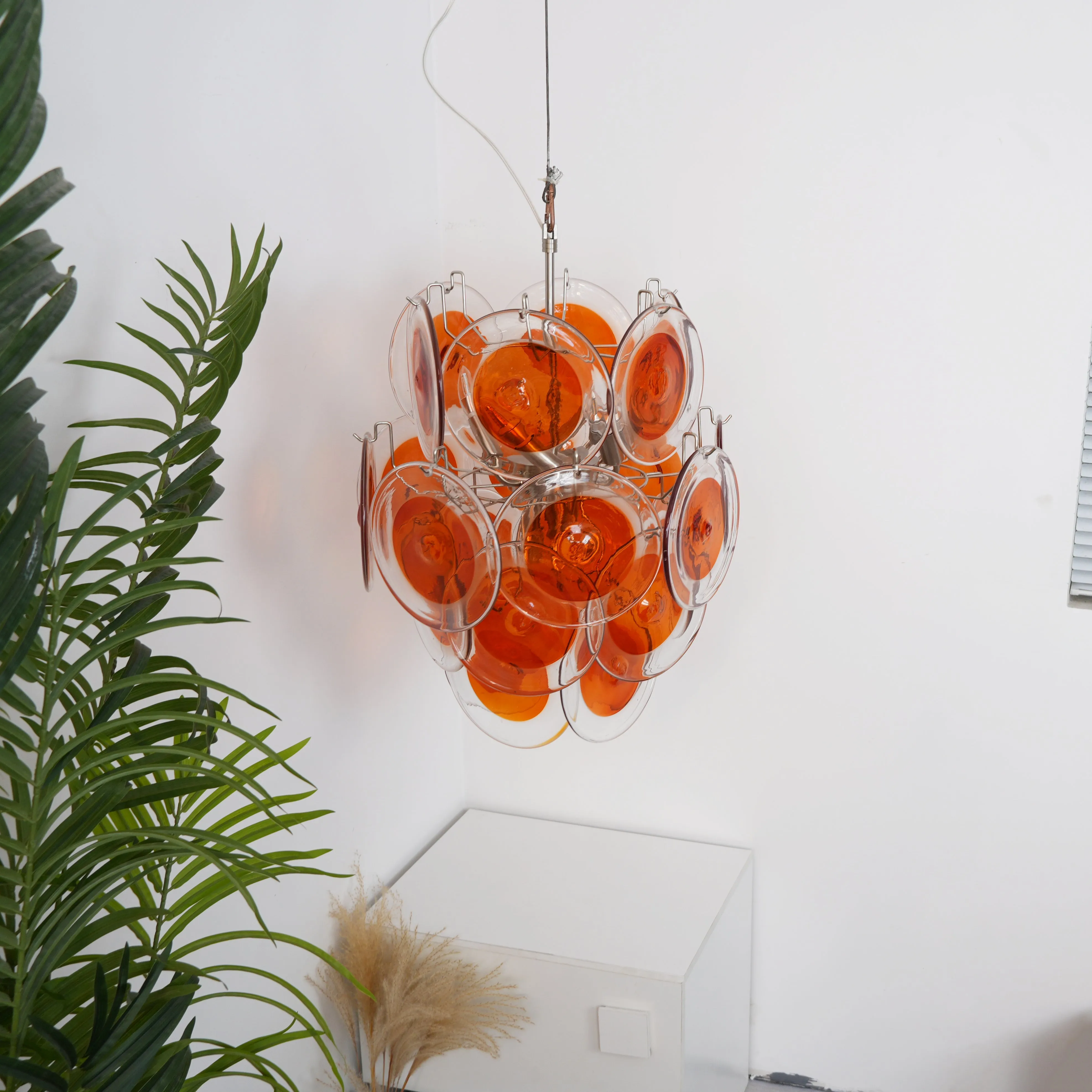 Orange Transparent Murano Disc Chandelier